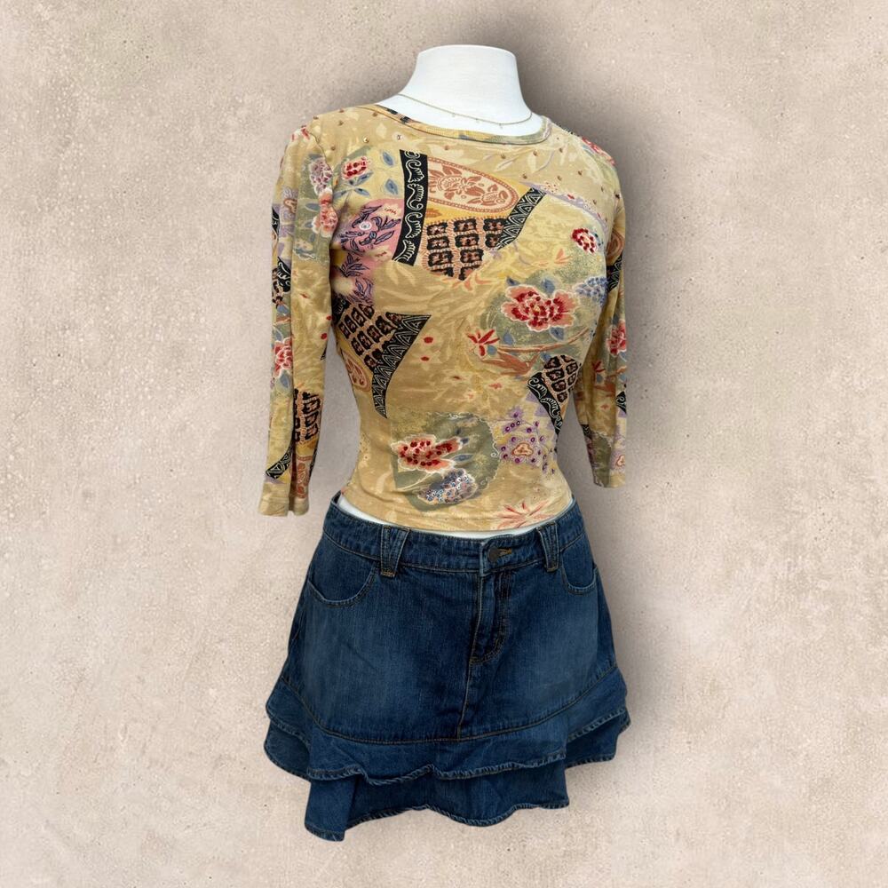 Vintage Y2K Top Carrie Allen Floral Sequin Boho Fairycore Artsy small